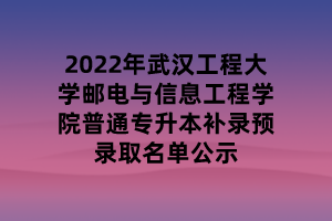 2022年武漢工程大學(xué)郵電與信息工程學(xué)院普通專升本補(bǔ)錄預(yù)錄取名單公示